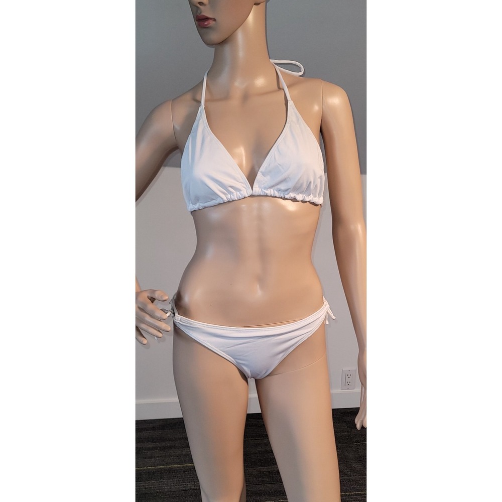 Women's White Lined Sexy Bikini Adjustable Straps Polyester fits S/M SL4167-9